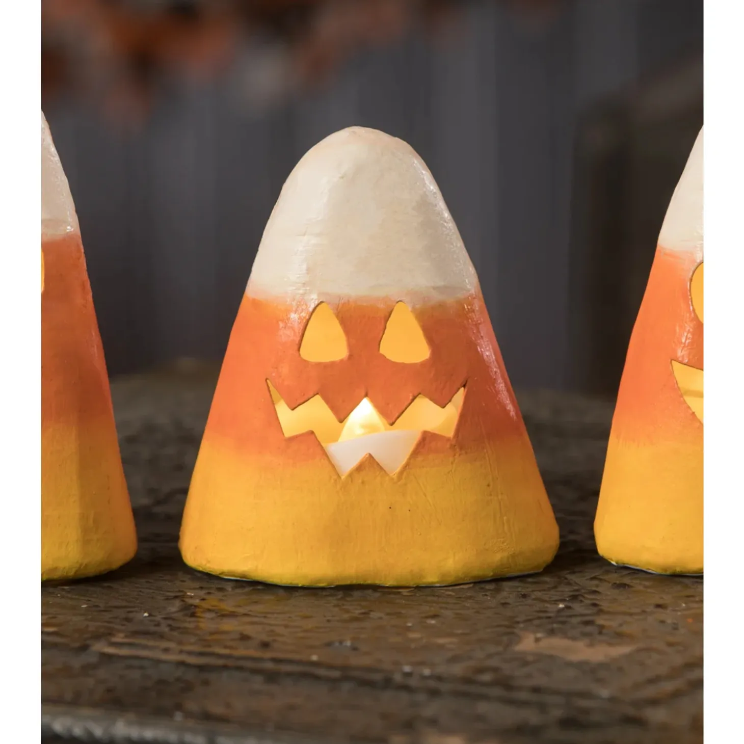 Bethany Lowe Silly, Surprised, And Scary Candy Corn Luminary Halloween Decoration