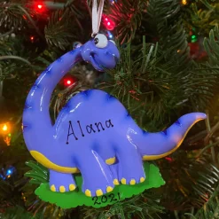 Blue Long Neck Dinosaur Personalized Christmas Ornament OR816-B