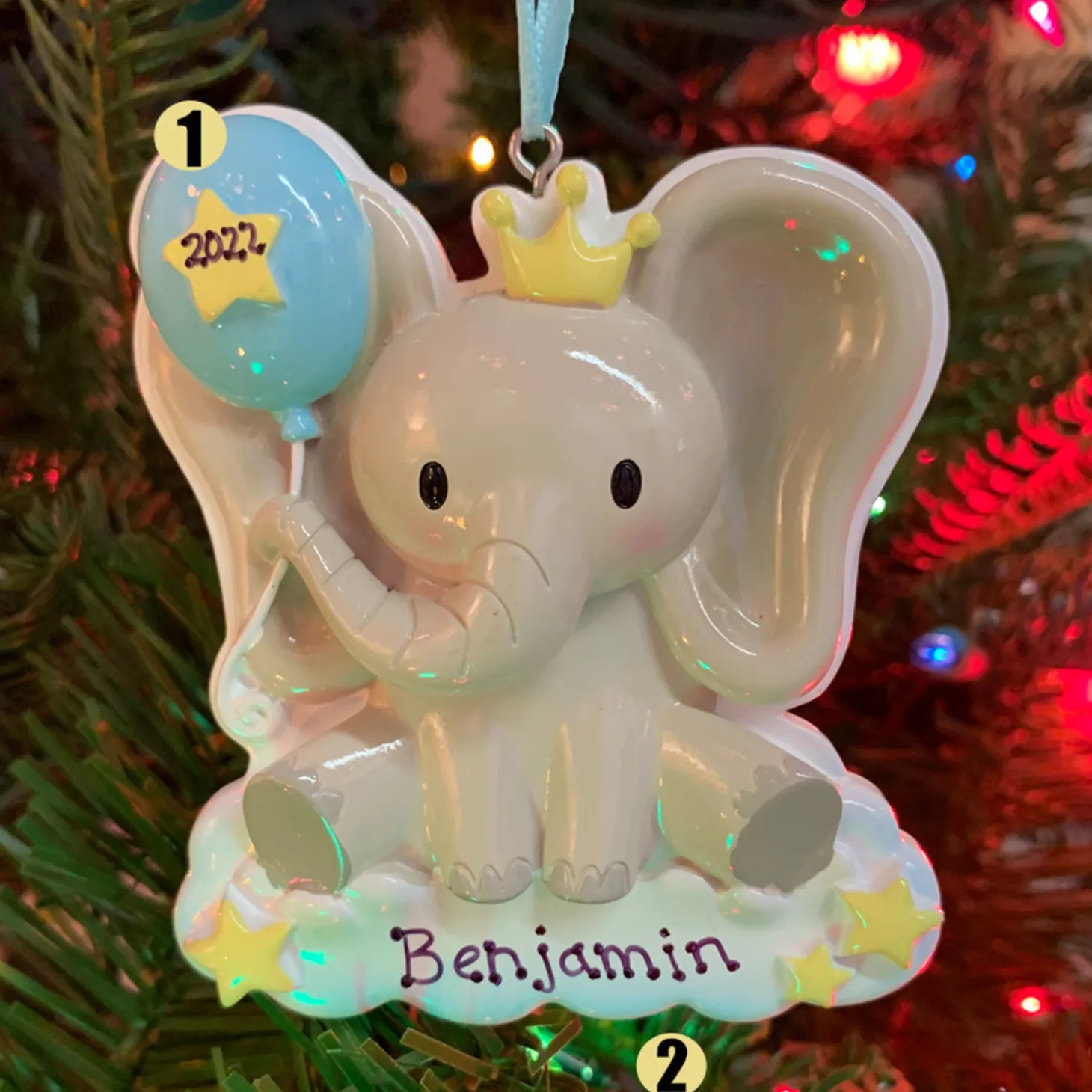 Boy Baby Elephant Personalized Christmas Ornament OR2361-M