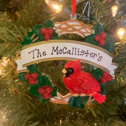 Cardinal With Wreath Personalized Christmas Ornament OR1905