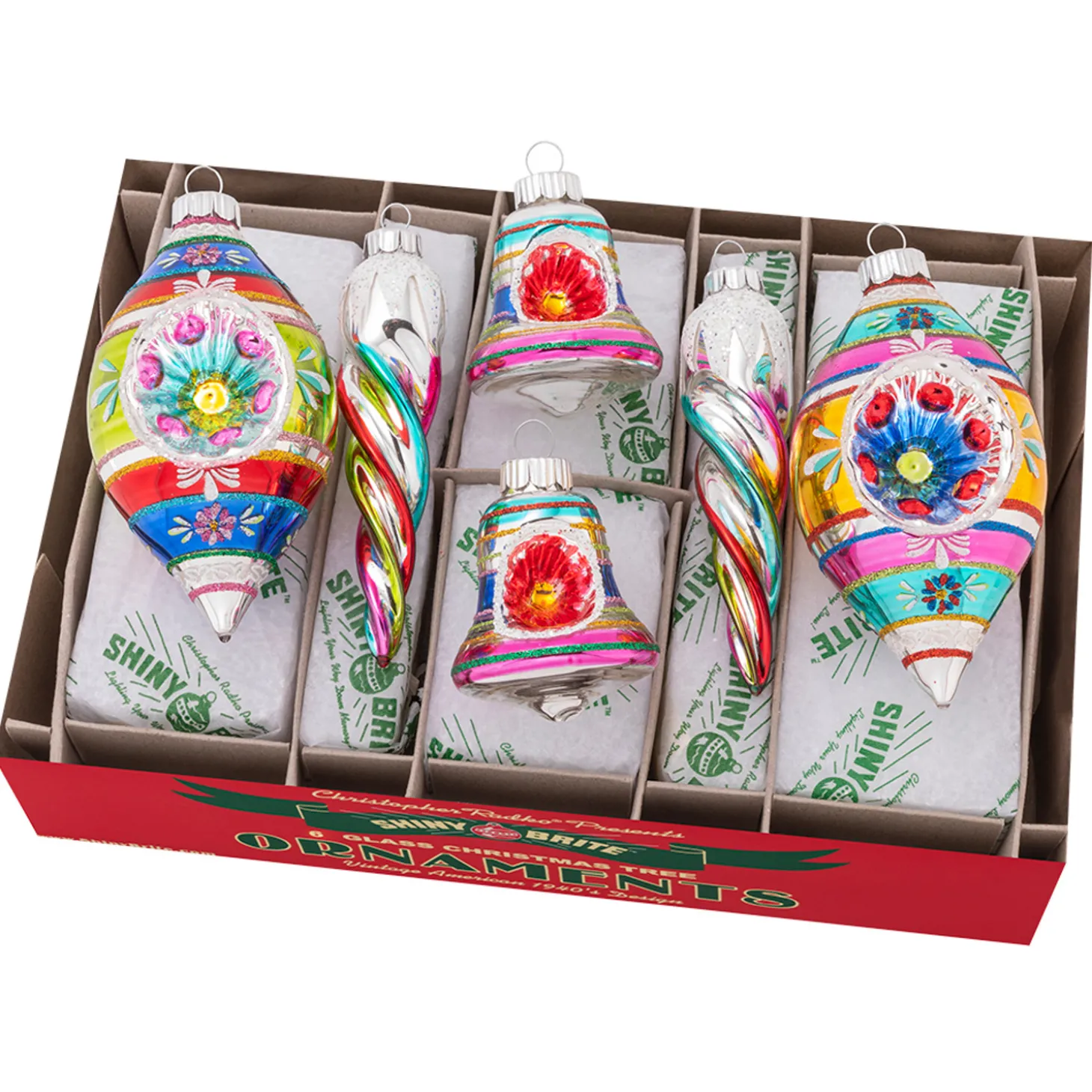 Christopher Radko Shiny Brite Confetti 4" Mixed Shapes Reflector Christmas Ornaments 4028025