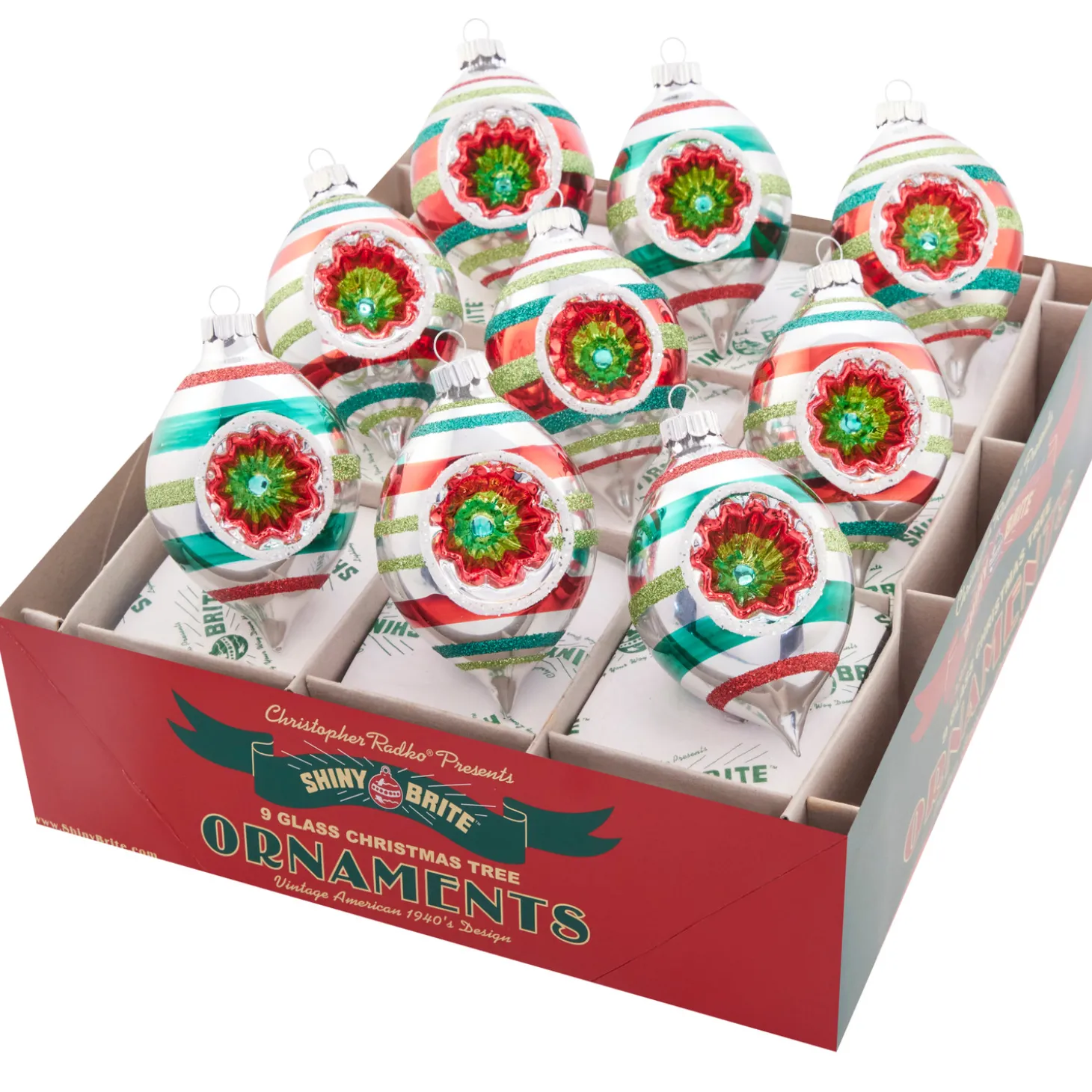 Christopher Radko Shiny Brite Holiday Splendor 2.5" Vintage Inspired Tulip Reflector Christmas Ornaments 4028094