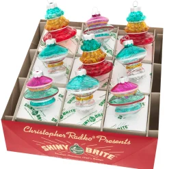 Christopher Radko Shiny Brite Vivid Vintage 2.5" Shapes Christmas Ornaments 4028186