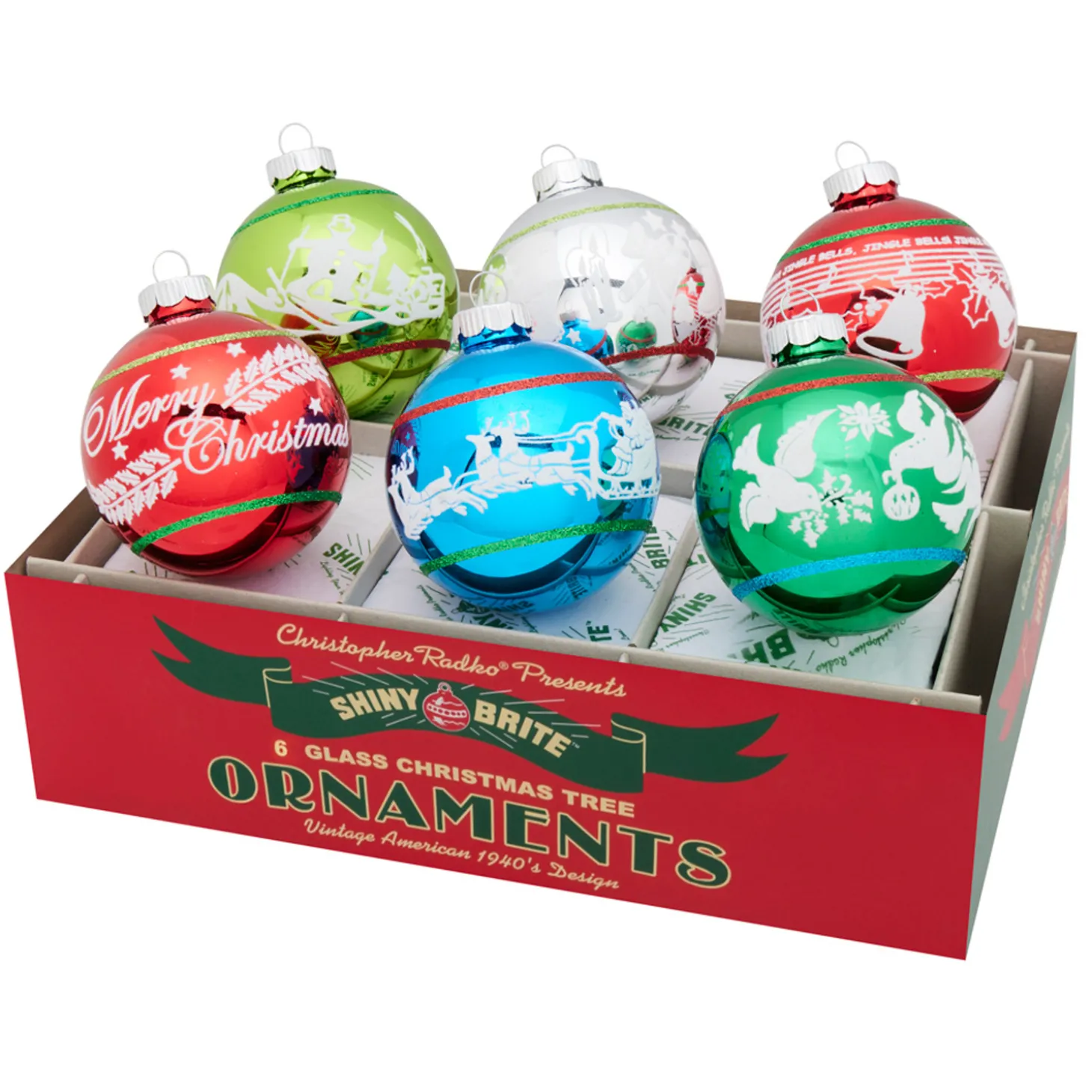 Christopher Radko Shiny Brite Holiday Splendor 3.25" Signature Flocked Round Christmas Ornaments 4028217