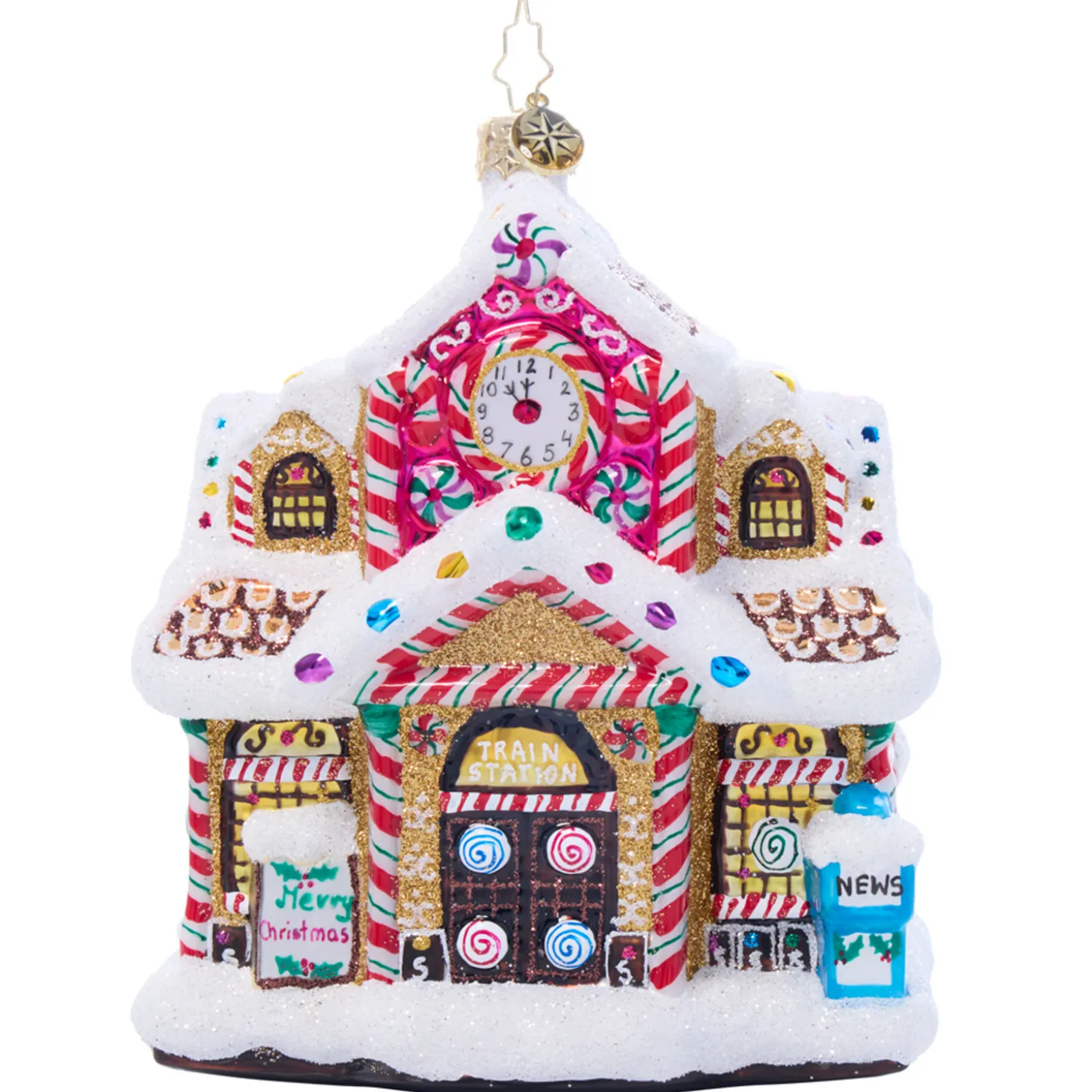 Christopher Radko Sweet Tooth Gingerbread Station And Train Glass Christmas Ornament 1022108