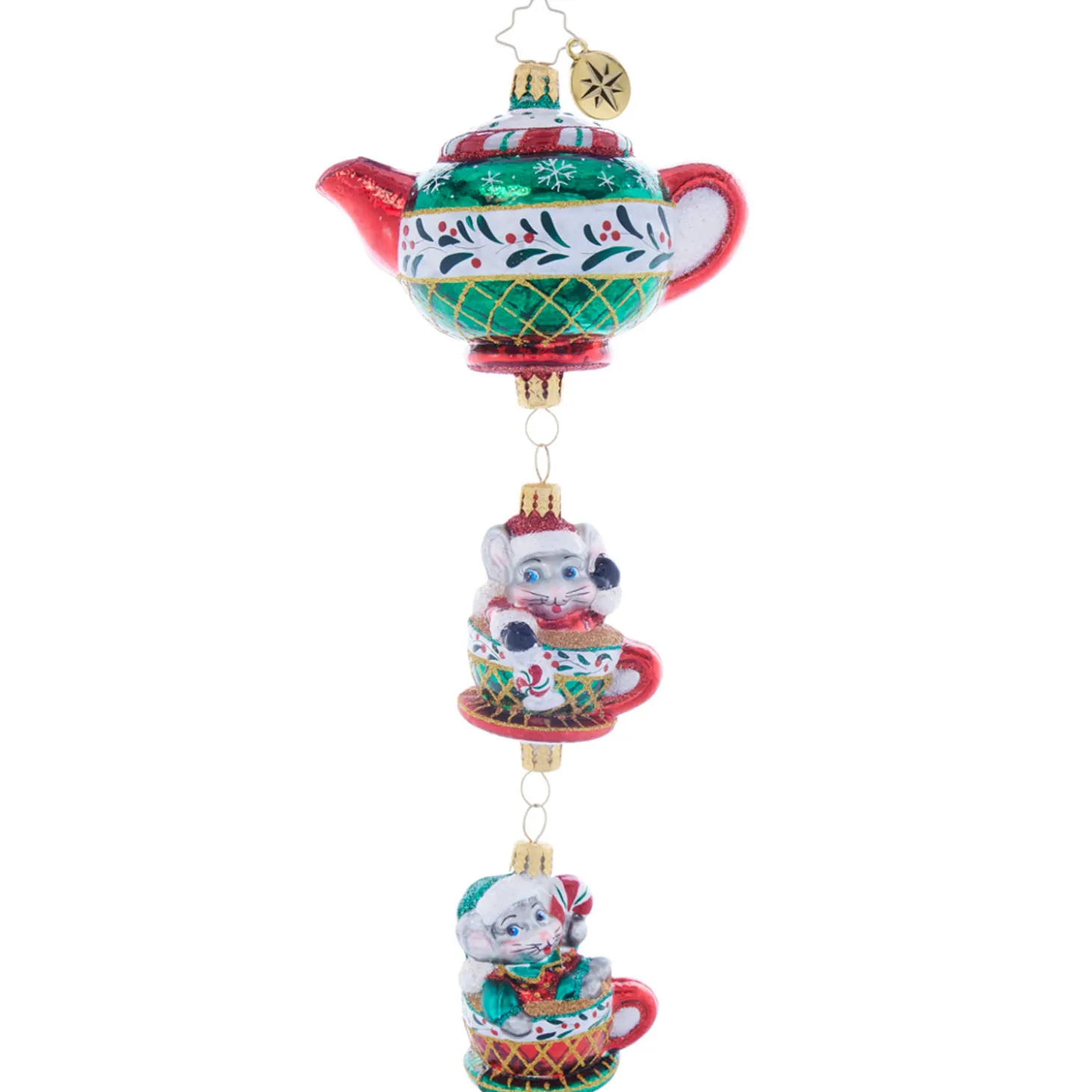 Christopher Radko Two Merry Mischief Makers Teapot Glass Christmas Ornament 1021902