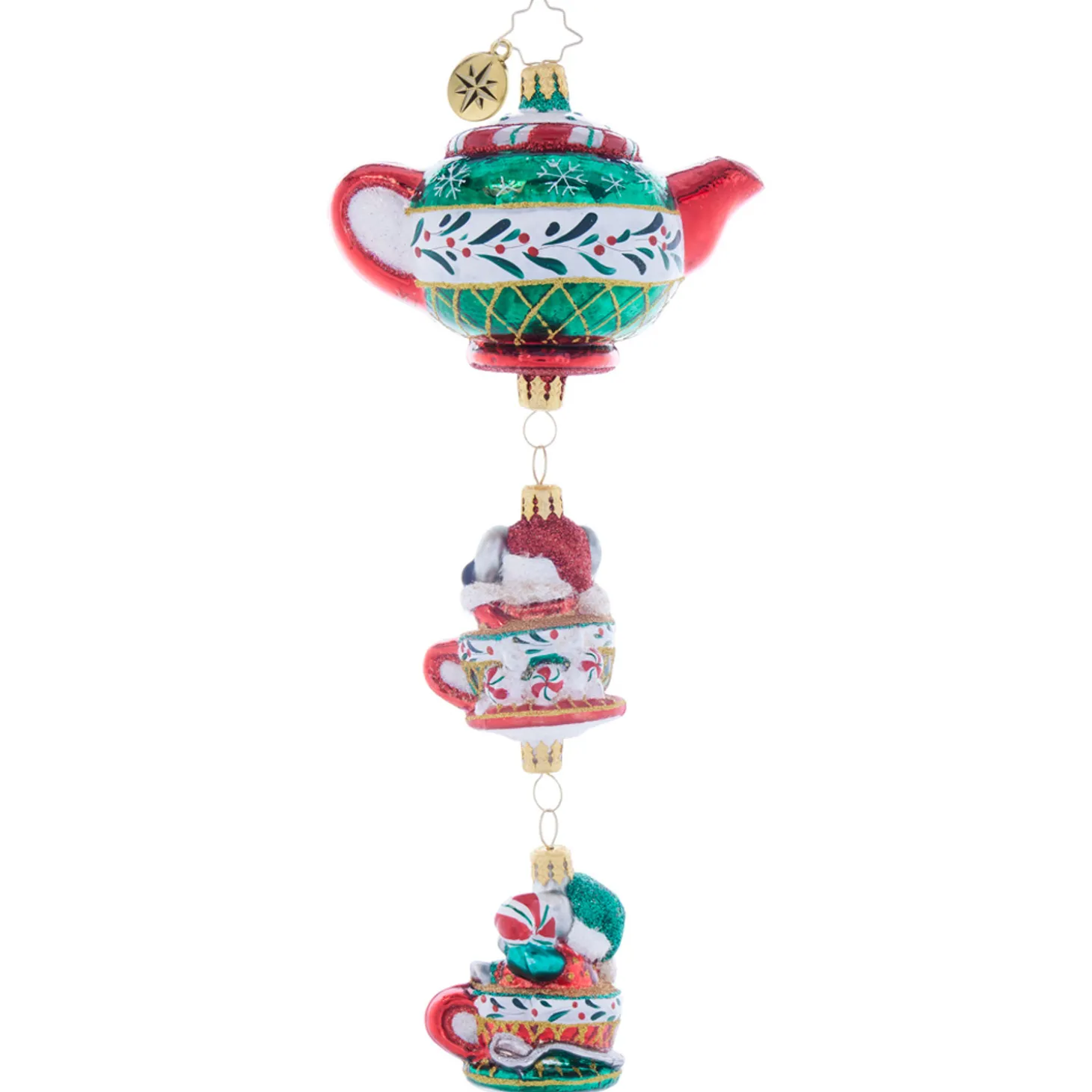 Christopher Radko Two Merry Mischief Makers Teapot Glass Christmas Ornament 1021902