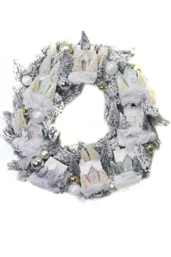 Cody Foster 18" Frosted Village Vintage Inspired Putz Christmas House Wreath CD-1965