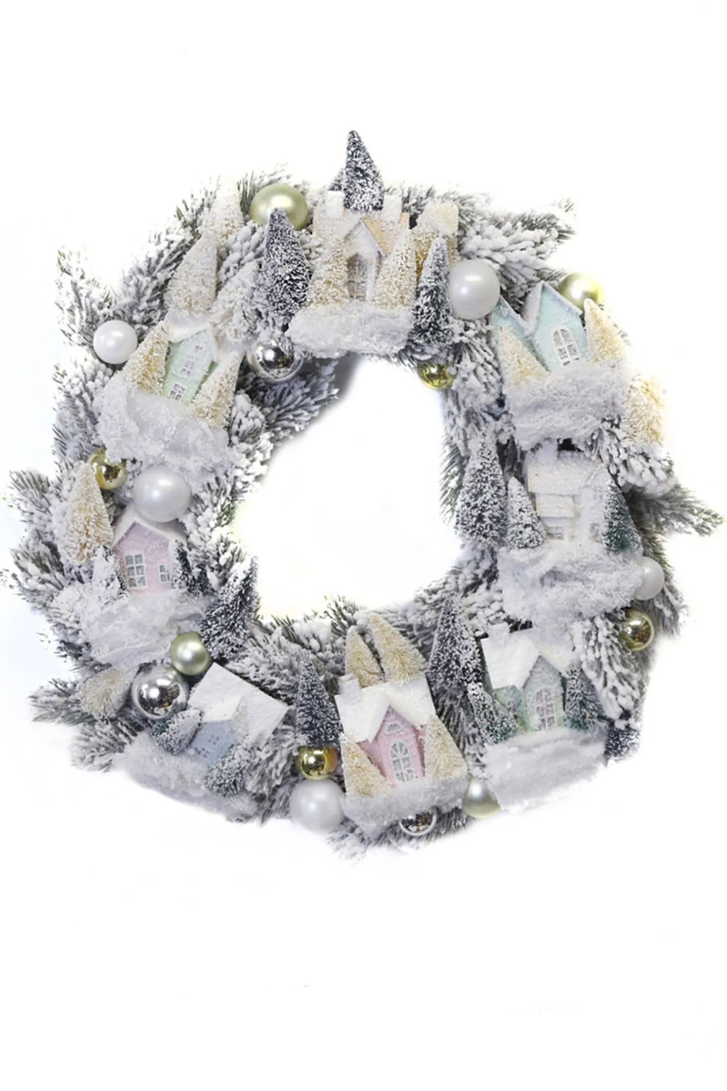 Cody Foster 18" Frosted Village Vintage Inspired Putz Christmas House Wreath CD-1965