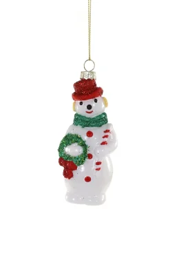 Cody Foster 4.5" Snowman With Candy Cane Glass Christmas Ornament GO-8879