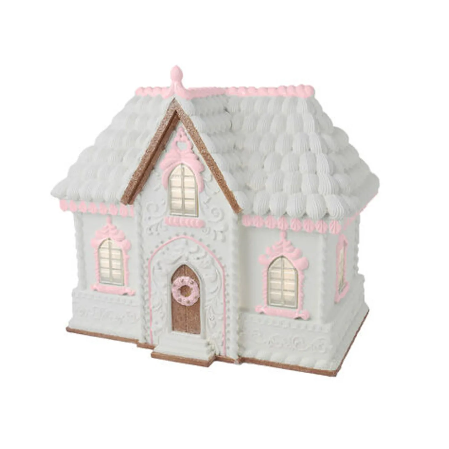 December Diamonds 16" Large Pink And White Gingerbread House Christmas Decoration 29-29612