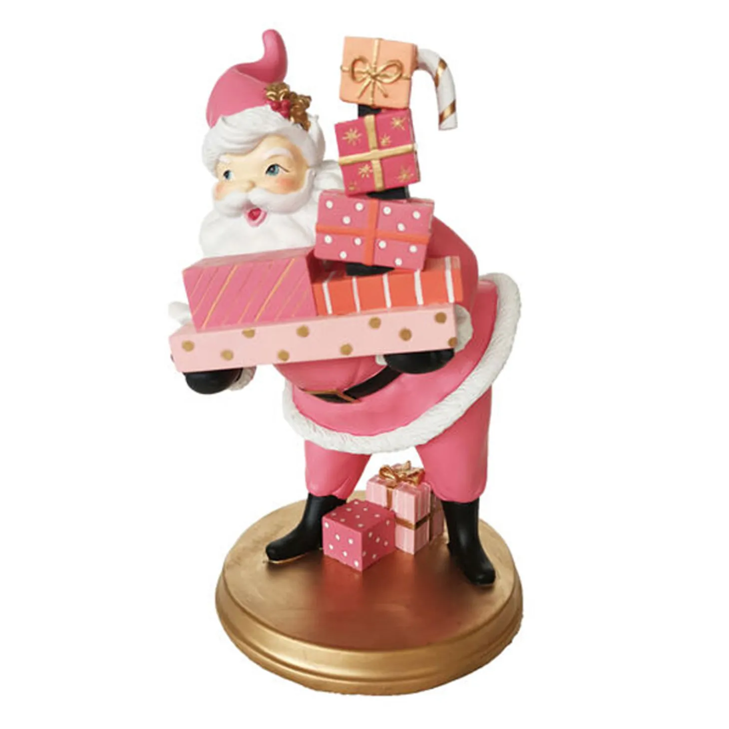 December Diamonds 14" Pink Retro Santa With Presents Christmas Figure 29-29629