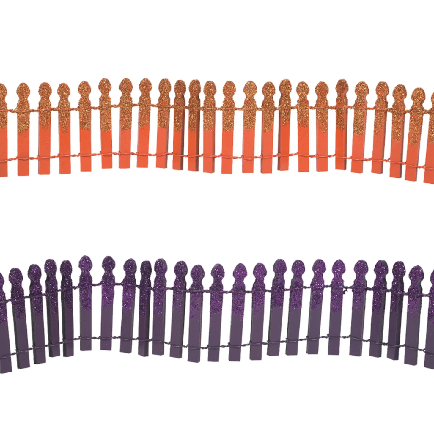 Department 56 Halloween Village Pumpkin Orange Or Ghoulish Purple Glitter Fence