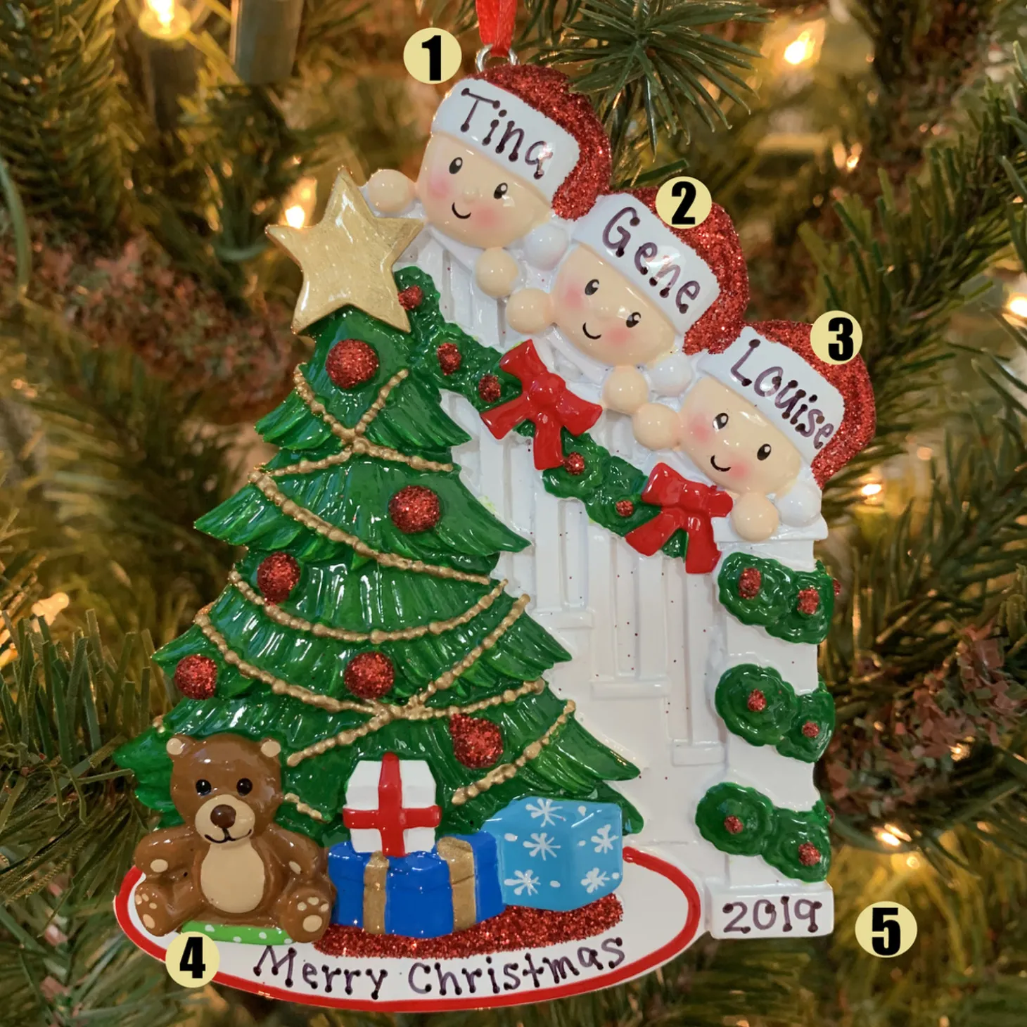 Family Of 3 Around The Christmas Tree Personalized Ornament OR1789-3