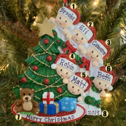 Family Of 6 Around The Christmas Tree Personalized Ornament OR1789-6