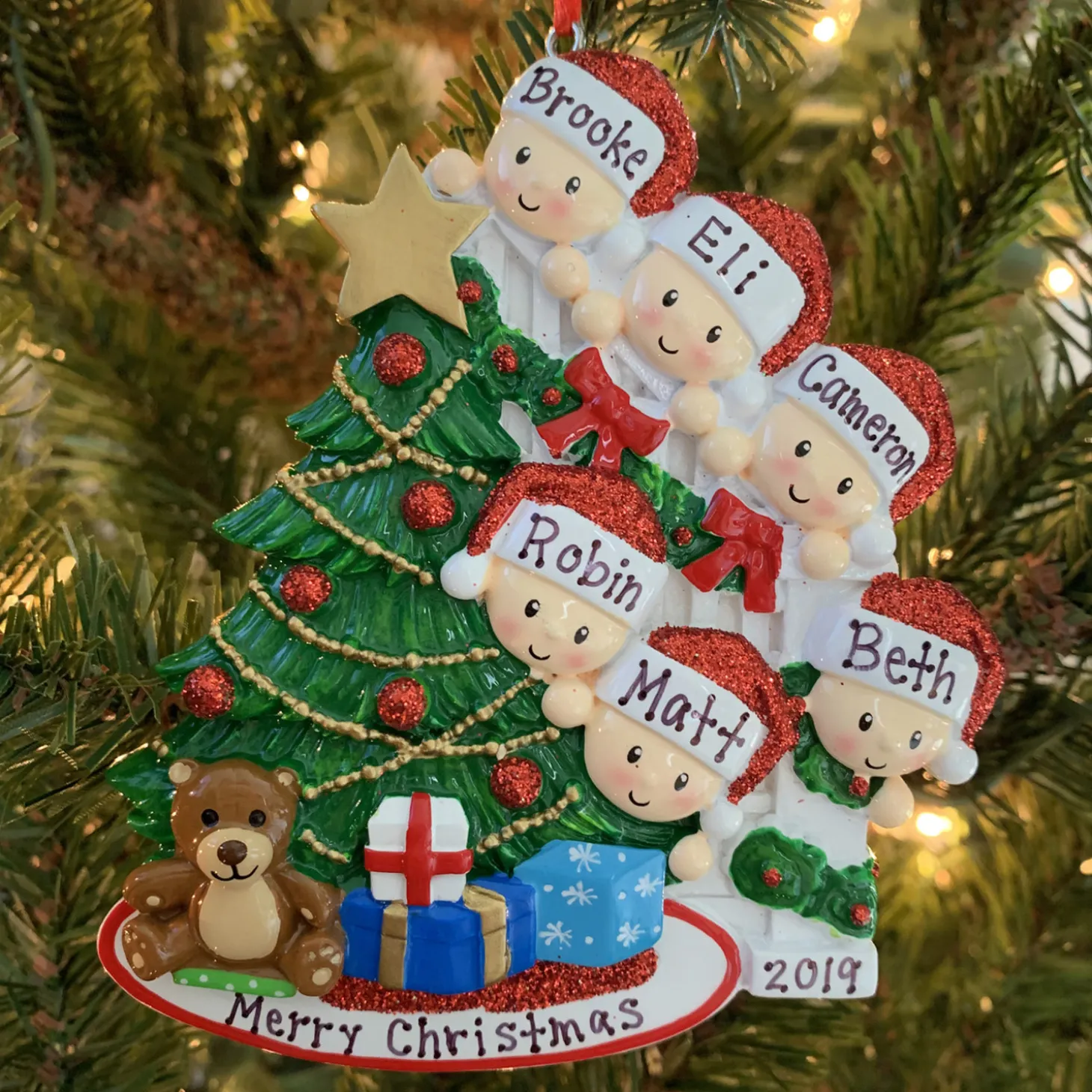 Family Of 6 Around The Christmas Tree Personalized Ornament OR1789-6