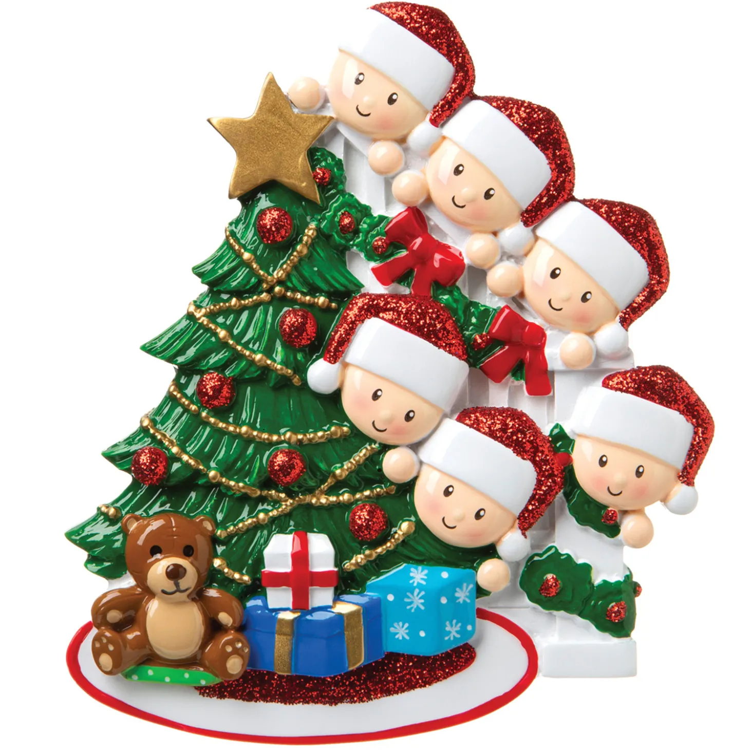 Family Of 6 Around The Christmas Tree Personalized Ornament OR1789-6