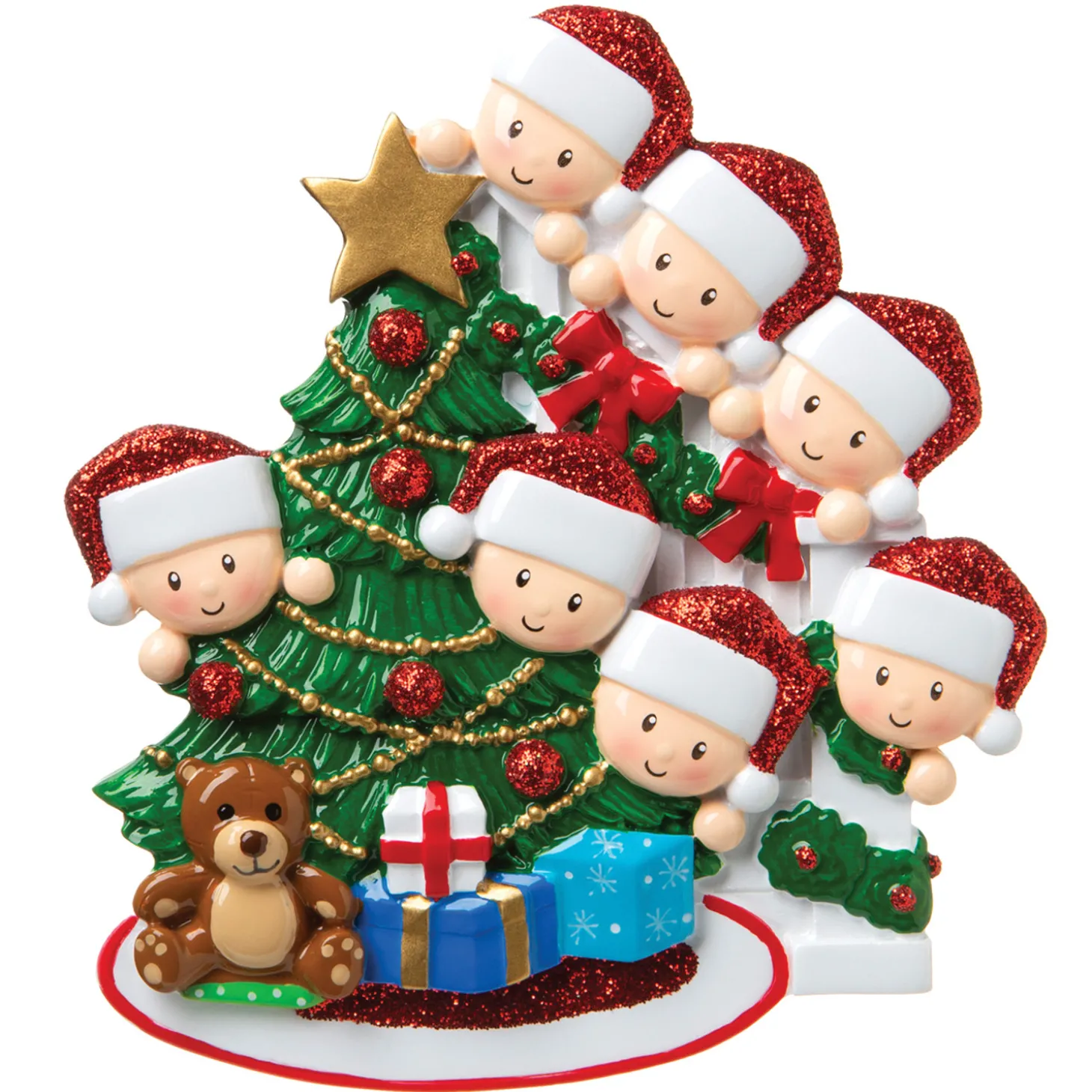 Family Of 7 Around The Christmas Tree Personalized Ornament OR1789-7
