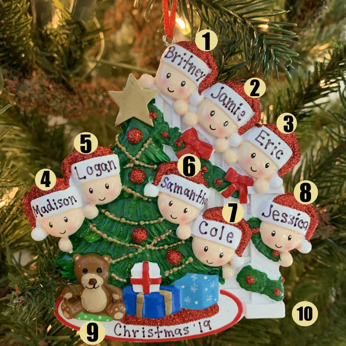 Family Of 8 Around The Christmas Tree Personalized Ornament OR1789-8