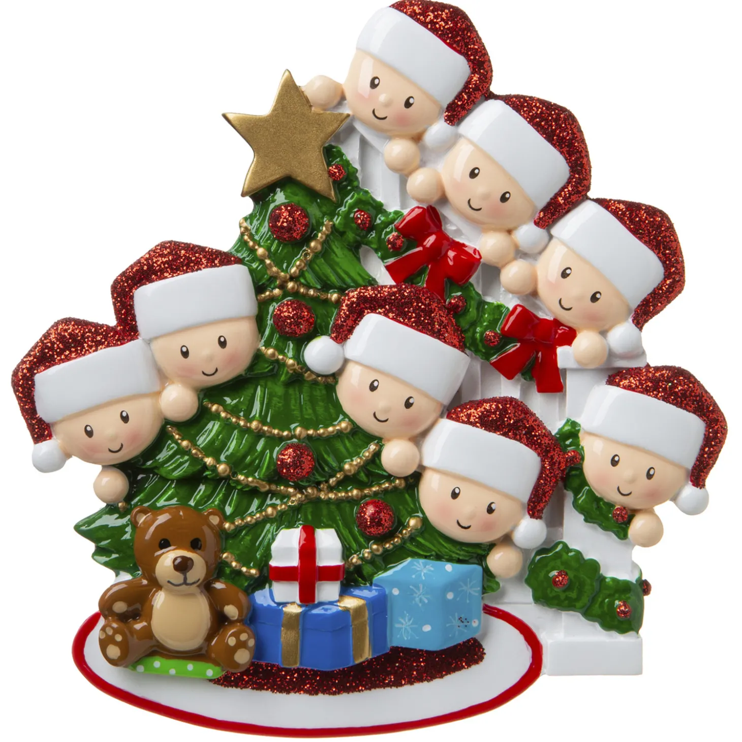 Family Of 8 Around The Christmas Tree Personalized Ornament OR1789-8