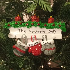 Family Personalized Christmas Ornament With 3 Mittens
