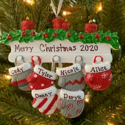 Family Personalized Christmas Ornament With 6 Mittens