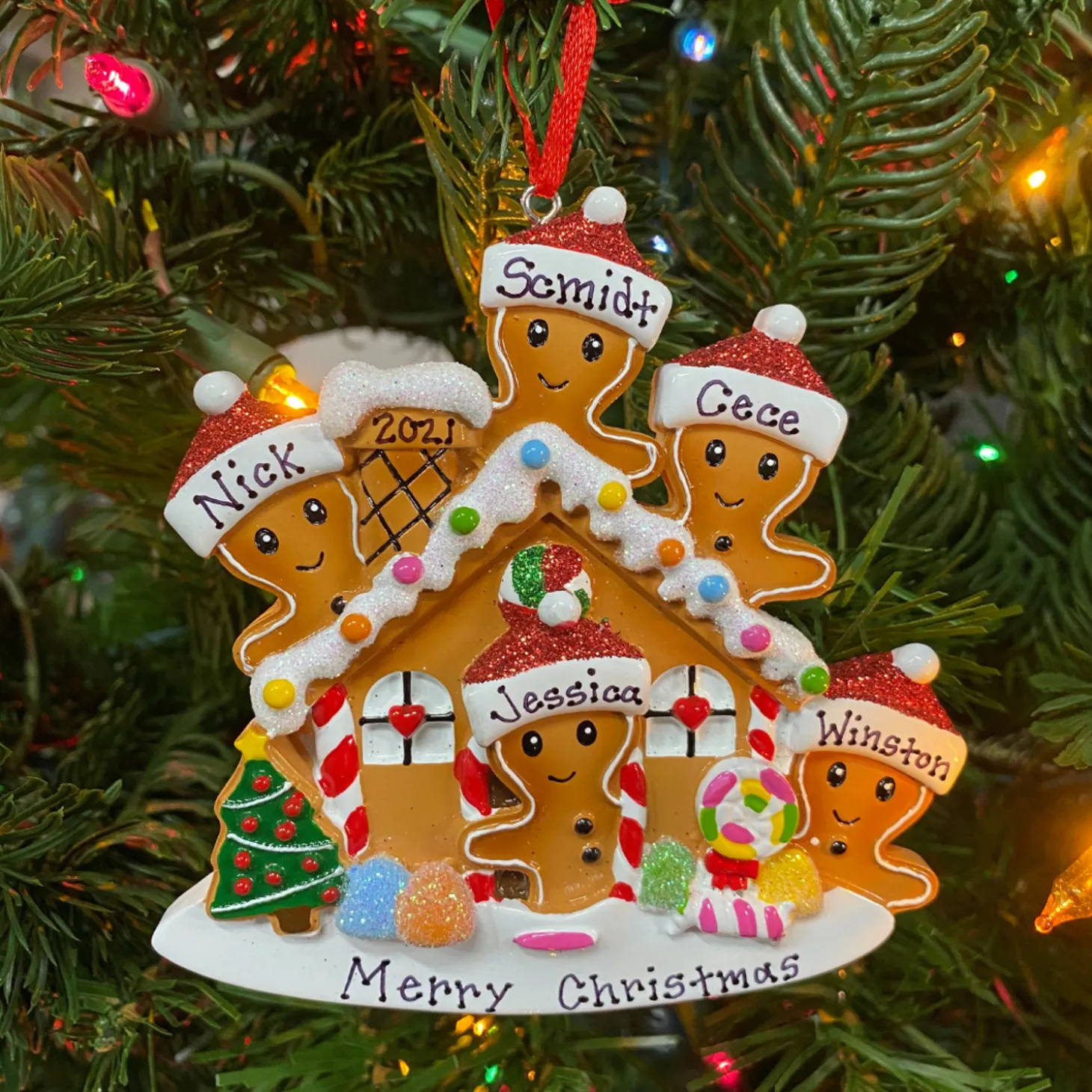 Gingerbread House Family Of 5 Personalized Christmas Ornament OR1872-5