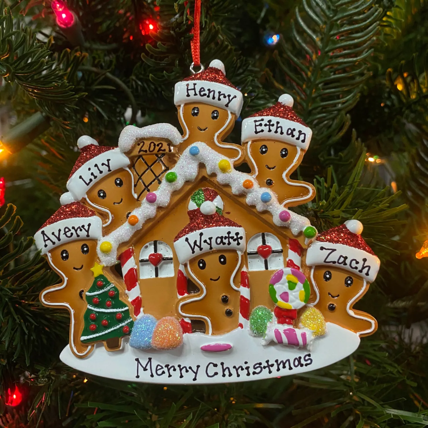 Gingerbread House Family Of 6 Personalized Christmas Ornament OR1872-6