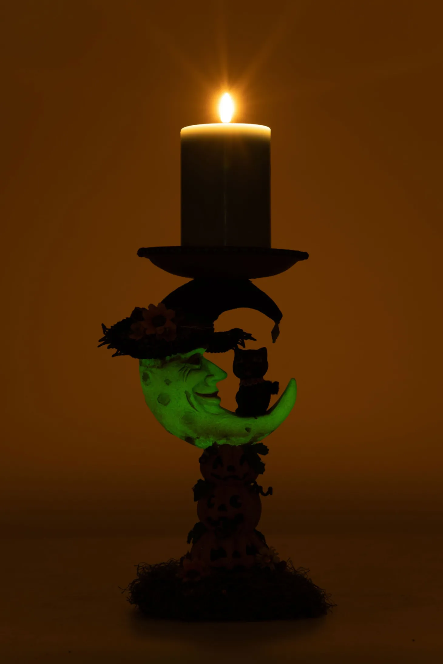Katherine's Collection 17" Glow In The Dark Jacks And Cats Moon Halloween Pillar Candle Holder 28-428196
