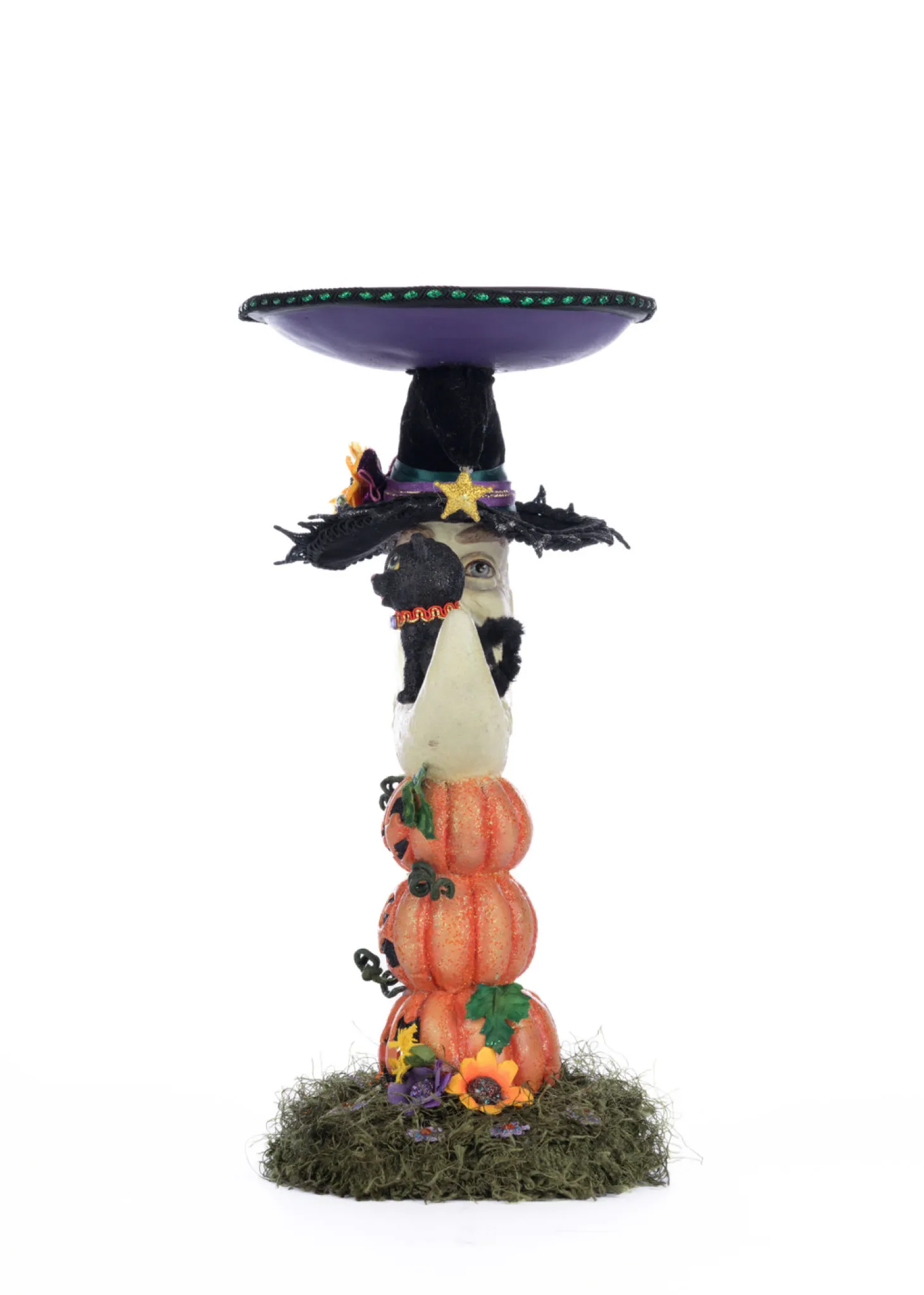Katherine's Collection 17" Glow In The Dark Jacks And Cats Moon Halloween Pillar Candle Holder 28-428196