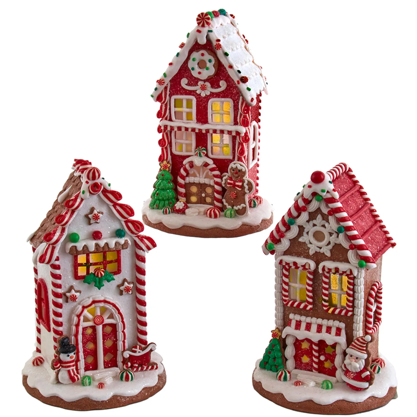 Kurt Adler 8.5" Battery Operated Lighted Red And White Gingerbread Houses GBJ0037