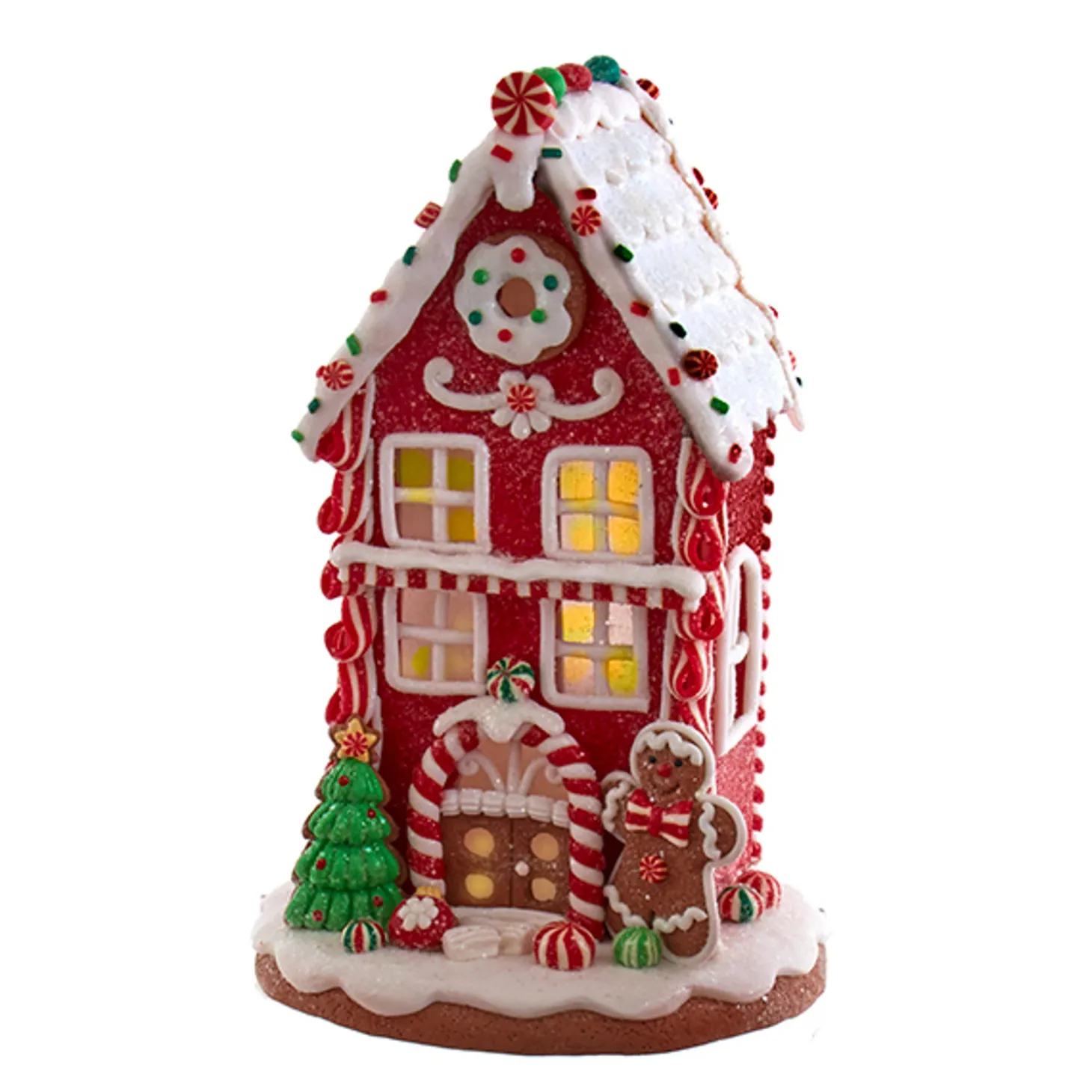 Kurt Adler 8.5" Battery Operated Lighted Red And White Gingerbread Houses GBJ0037