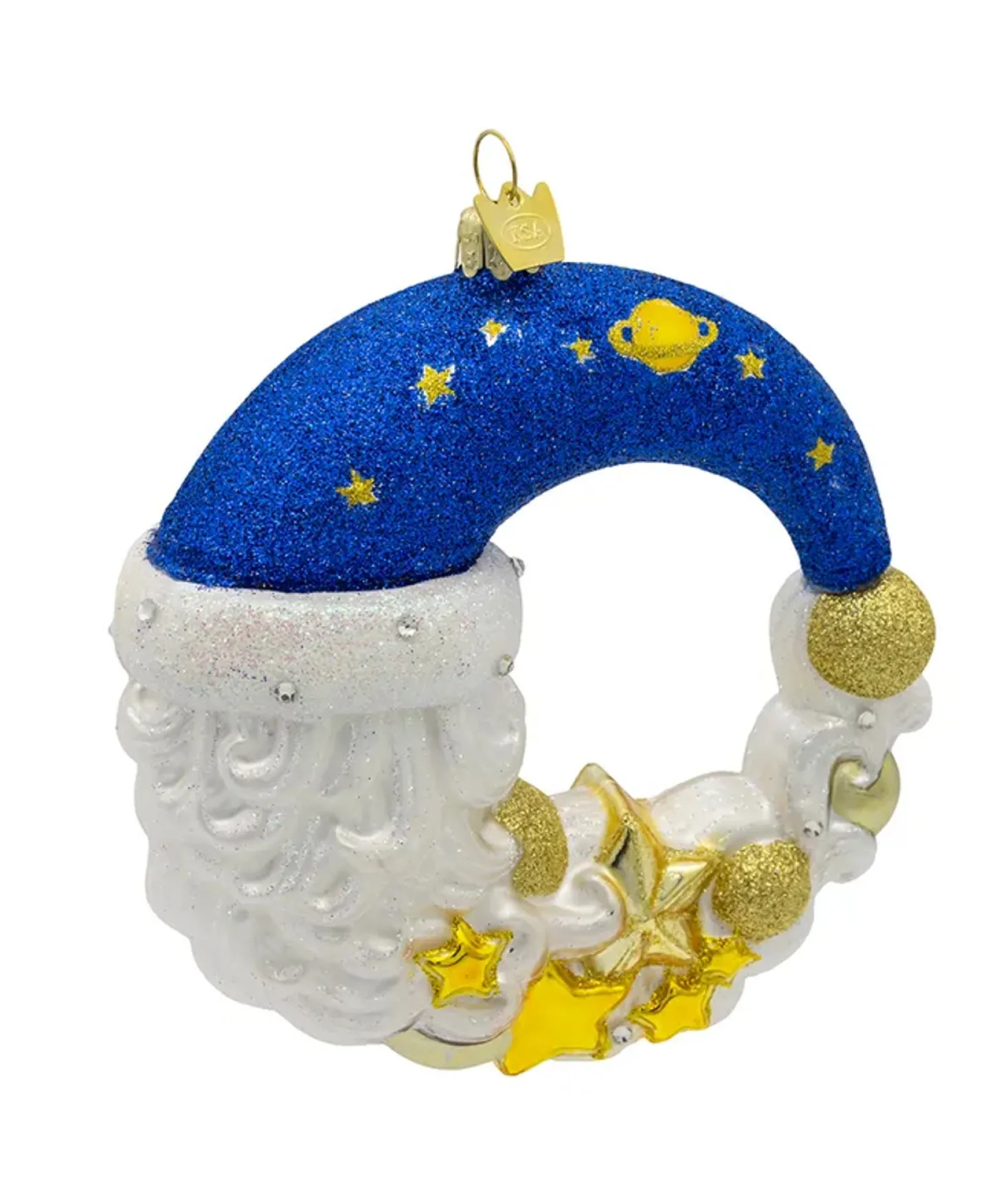 Kurt Adler 5" Bellissimo Moon Santa Glass Christmas Ornament BELL0036