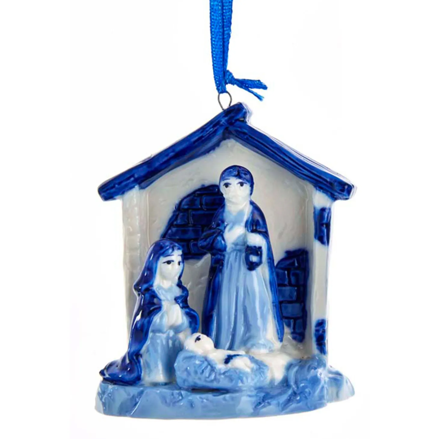 Kurt Adler 3" Blue Delft Porcelain Manger Christmas Ornament J7428