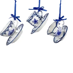 Kurt Adler 2" Delft Porcelain Cup And Saucer Ornament J0651