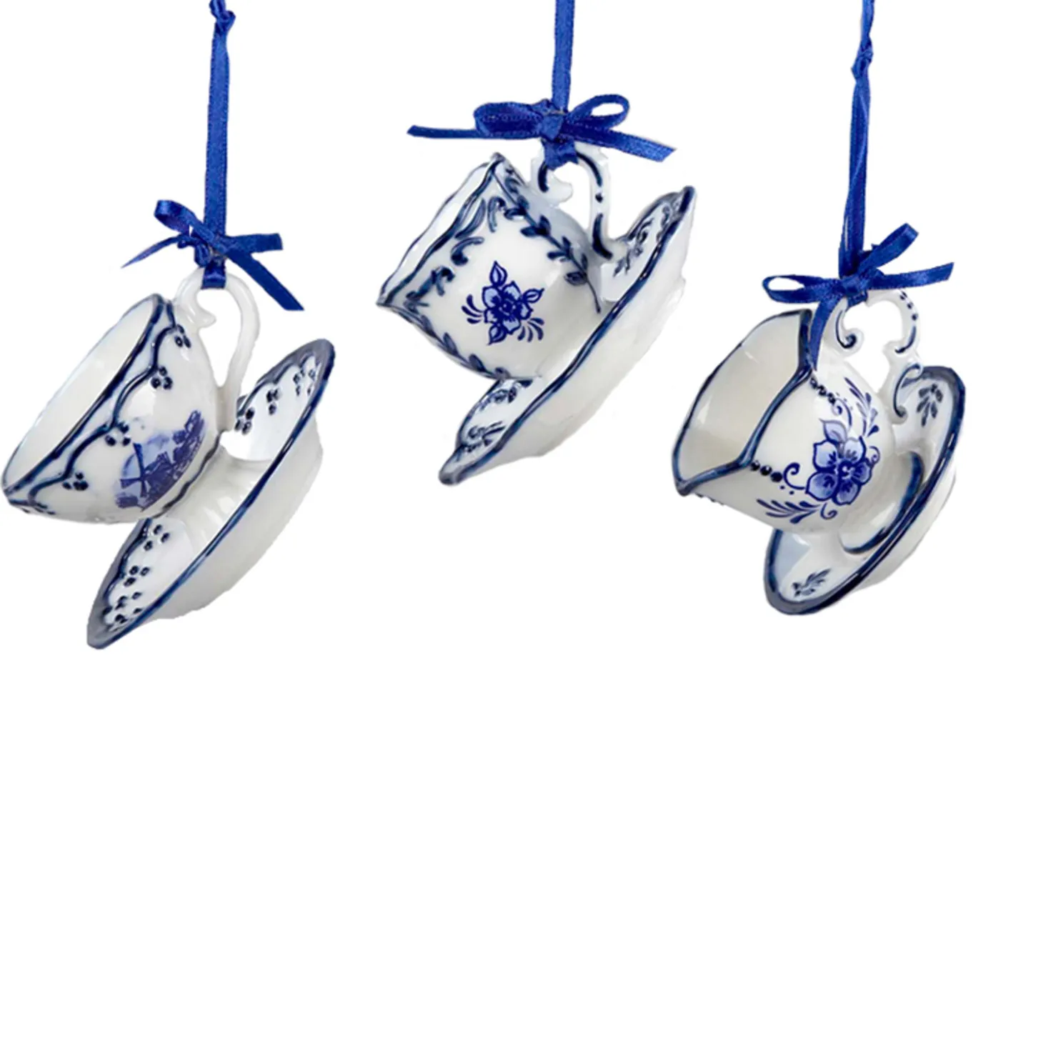 Kurt Adler 2" Delft Porcelain Cup And Saucer Ornament J0651