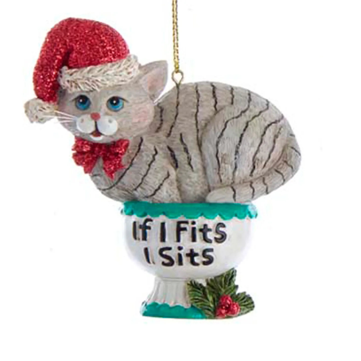 Kurt Adler 3.25" "If I Fits, I Sits" Cat Christmas Ornaments E0599