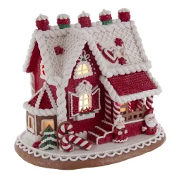 Kurt Adler 9" LED Lighted Santa And Mrs. Claus Red Claydough Gingerbread Christmas House GBJ0015