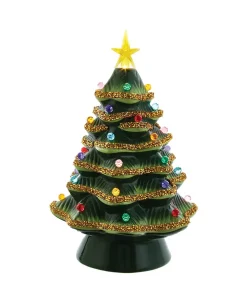 Kurt Adler 12" Light Up Ceramic Christmas Tree With Gold Glittered Tips JEL0810