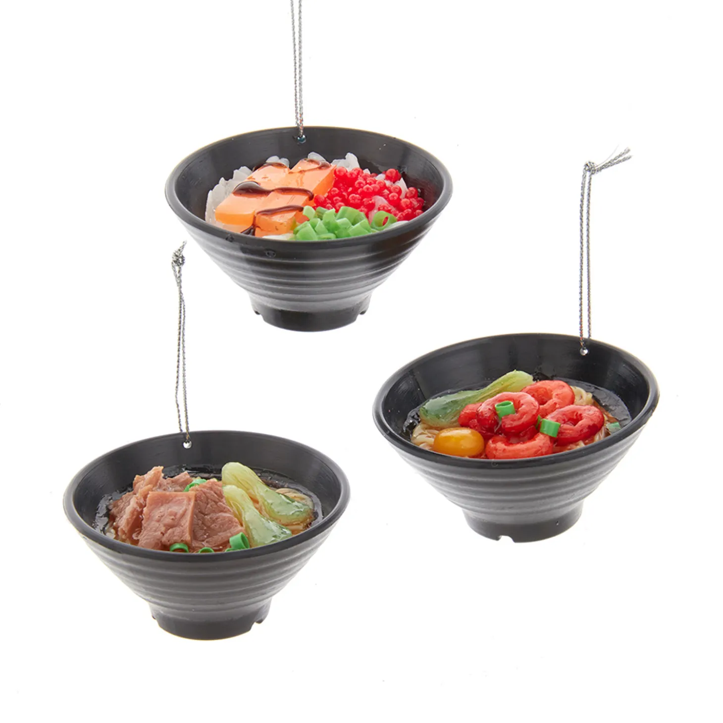 Kurt Adler 2.75" Set Of 3 Asian Rice & Noodle Bowl Christmas Ornament D4237