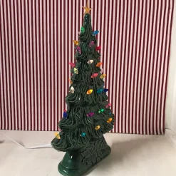 Large Flat Ceramic Lighted Window Or Mantel Christmas Tree 19