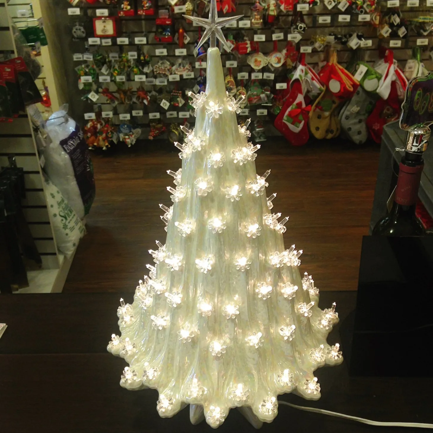 Large Lighted White Ceramic Ice Christmas Tree 23"