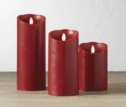 Liown 3.5" X 5", 7", Or 9" Moving Flame Burgundy Red-Cinnamon Scented Pillar Battery Candle