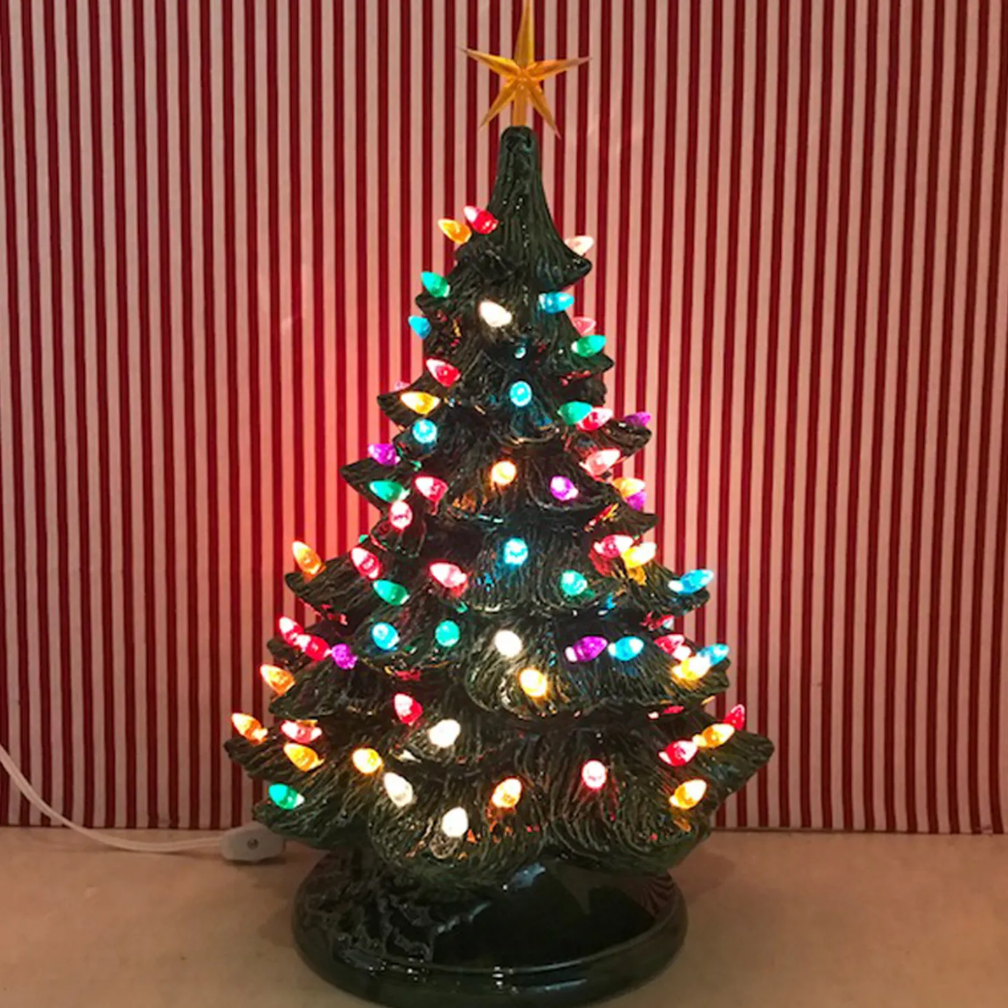 Medium Lighted Green Ceramic Christmas Tree 17"