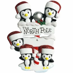 Penguin Family Of 5 At The North Pole Personalized Christmas Ornament OR1739-5