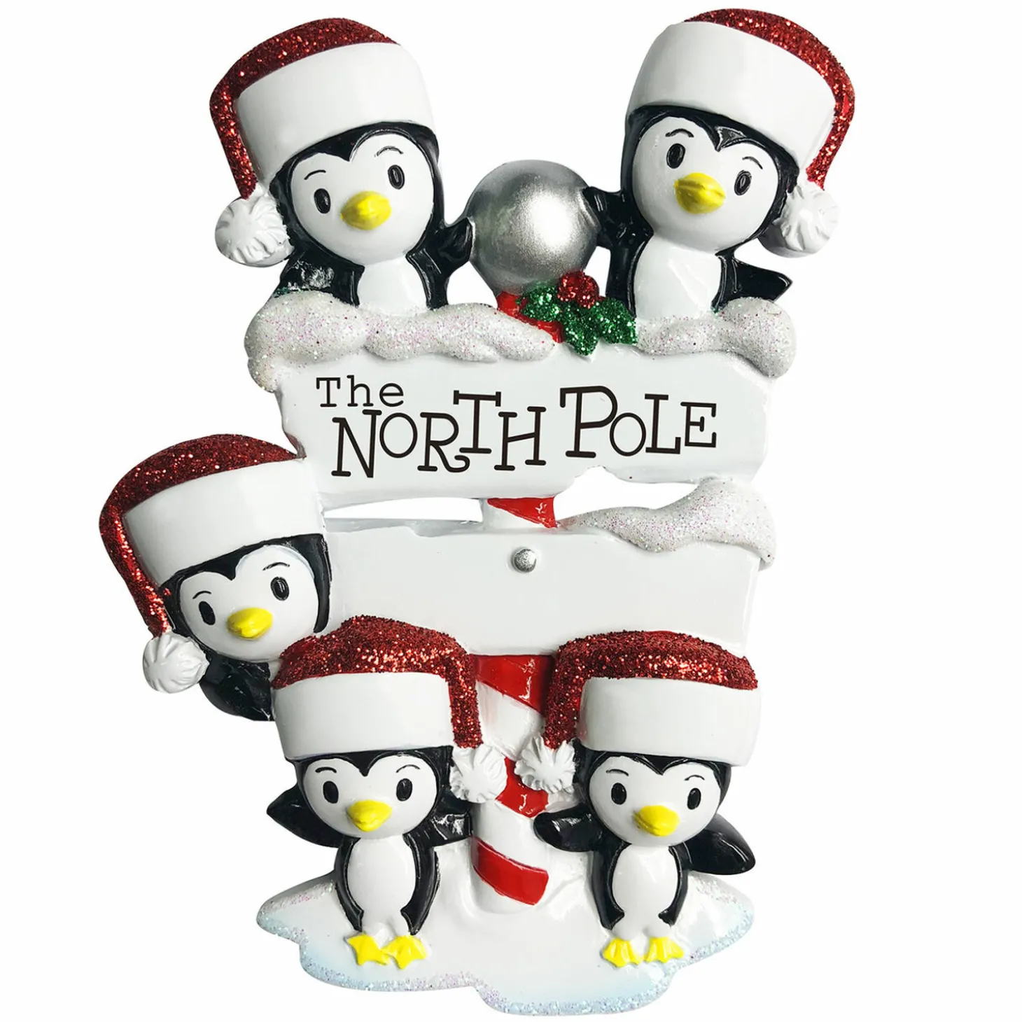 Penguin Family Of 5 At The North Pole Personalized Christmas Ornament OR1739-5