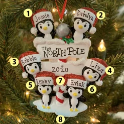 Penguin Family Of 6 At The North Pole Personalized Christmas Ornament OR1739-6