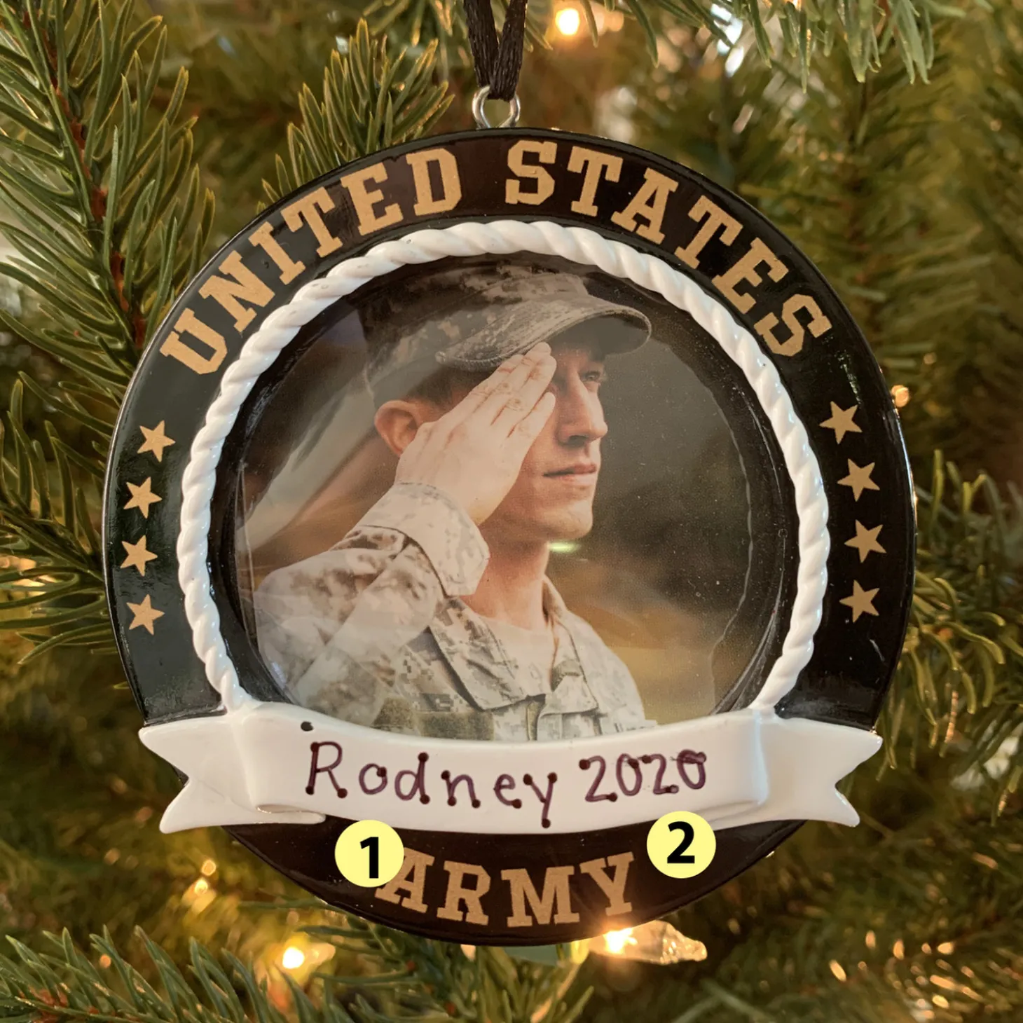 Personalized Black Army Frame Christmas Ornament