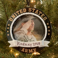 Personalized Black Army Frame Christmas Ornament