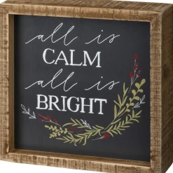 Primitives By Kathy 6" All Is Calm Wooden Box Christmas Sign 106592